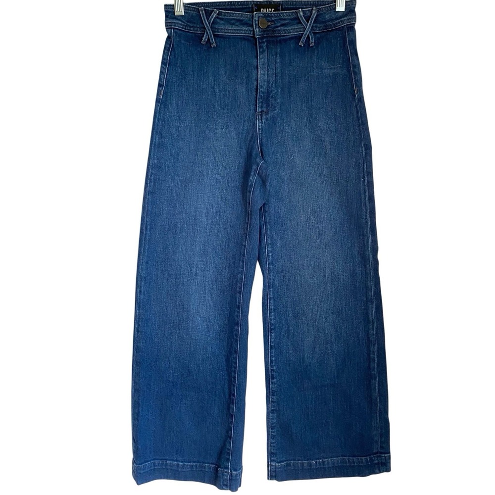 Paige Wide Leg Cropped Jeans Women Size 26 Blue High Rise Stretch - Picture 2 of 10